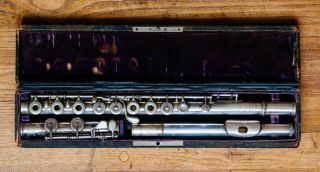 Antique Jean Léon Cousin French Silver Plated Professional Flute C.  1890