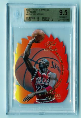 Michael Jordan 1996 - 97 Flair Showcase Hot Shots Bgs 9.  5 1 Bulls Rare Sp Low Pop