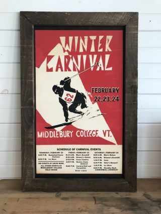 Vintage Ski Poster Winter Carnival Vt College Skiing Skier