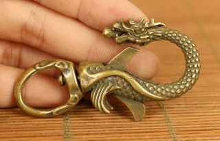 Chinese Old Bronze Hand Carved Dragon Statue Pendant Netsuke Key Ring Gift