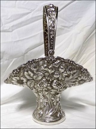 Gorgeous Stieff Sterling Silver Brides Basket Floral Rose Repousse 505g