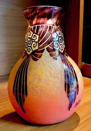 Le Verre Francais / Charder Art Glass Vase 1928 Vintage Deco