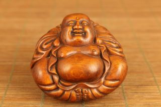 Rare Old Boxwood Buddha Bring Money Fortune Statue Figure Netsuke Hand Piece