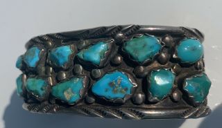 Vtg.  Old Pawn Navajo 53.  1gr Sterling Silver Turquoise Cuff Bracelet A Penketewa