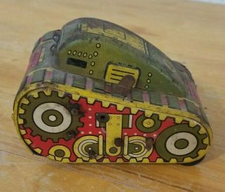 Vintage Marx Toys Tin Litho Wind Up Roll Over Rare Green Tank No.  5 All