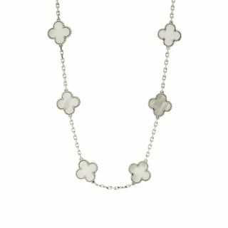 Van Cleef & Arpels Vintage Alhombra Mother of Pearl 10 Motif Necklace 18k WG 2