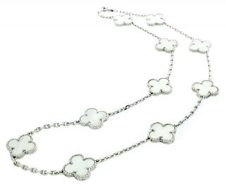 Van Cleef & Arpels Vintage Alhombra Mother of Pearl 10 Motif Necklace 18k WG 3
