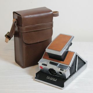 Vintage Polaroid Folding Sx - 70 Instant Camera W/ Leather Case Top Grain Made Usa