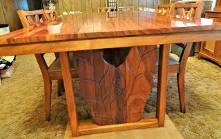 WOW Rare 1960 ' s Hand Carved Hawaiian Curly Koa Wood Table w/ 6 Matching Chairs 4