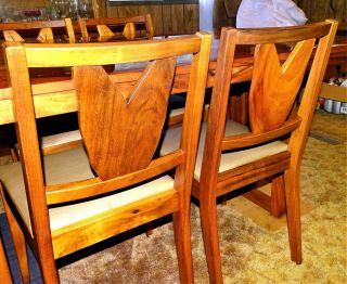 WOW Rare 1960 ' s Hand Carved Hawaiian Curly Koa Wood Table w/ 6 Matching Chairs 6