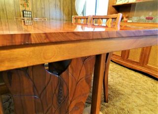 WOW Rare 1960 ' s Hand Carved Hawaiian Curly Koa Wood Table w/ 6 Matching Chairs 8