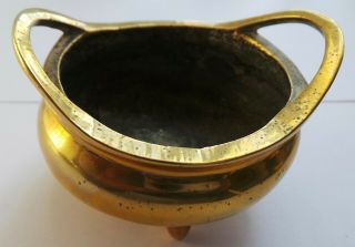 Antique Solid Brass Chinese Incense Burner - Three Footed With Xuande Mark