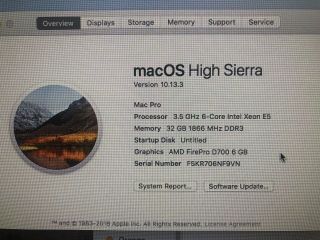 Apple Mac Pro 6.  1 3.  5ghz 6 - core Xeon E5 2x FirePro D700 32gb RAM 1TB SSD Rare 8