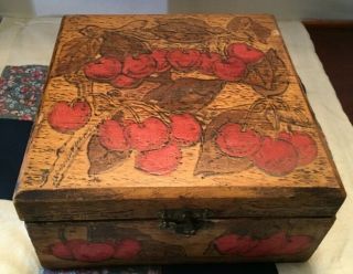 Antique Flemish Art Burnt Carved Wood Box Folk Art Stamped