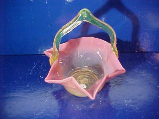 Orig 19thc Victorian Era Art Glass Star Shaped Basket W Vaseline Handle