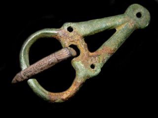 Extremely Rare Roman Military Bronze Belt Buckle,  Bird Shaped Pin,
