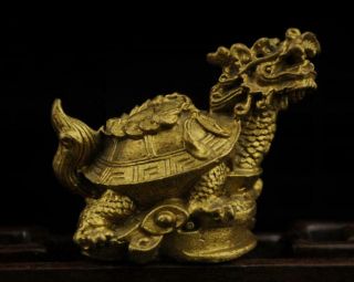 China Old Antique Hand Made Brass Dragon Turtle And Ingot Statue Nr A01