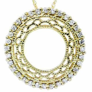 1/2ct Vintage Diamond Circle Pendant 14k Yellow Gold