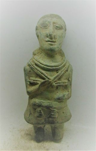 Scarce Ancient Near Eastern Bronze Worshipper Statuette Soumerian