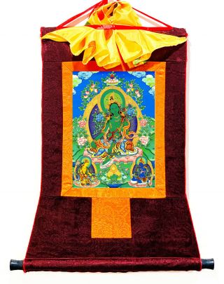 17 Inch Tangka Tibet Buddhism Thangka Painting Buddhist Goddesses Green Tara - 02