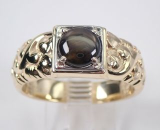 Vintage Antique Jabel 14k Yellow Gold Mens Black Star Sapphire Ring Size 10.  5