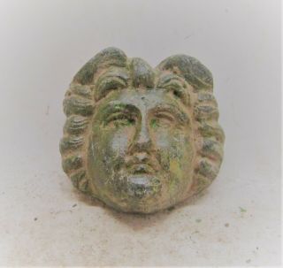 Circa 100 - 300ad Roman Era Bronze Casket Mount Face Of Eros Very Rare