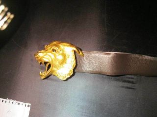 Rare Vintage 1976 Christopher Ross Gold Plated Lion Belt Buckle,  Leather Belt