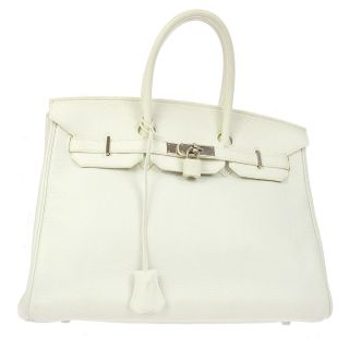 Auth Hermes Birkin 35 Hand Bag White Taurillon Clamence France Vintage O02133f