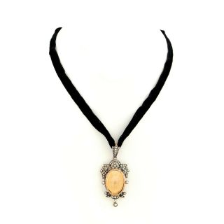 Antique Vintage Georgian 18k Rose Gold Memento Mori Pearl Locket Velvet Necklace 2
