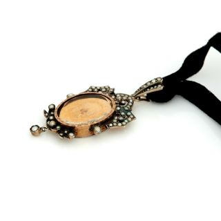 Antique Vintage Georgian 18k Rose Gold Memento Mori Pearl Locket Velvet Necklace 5