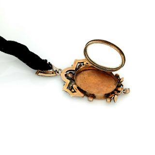 Antique Vintage Georgian 18k Rose Gold Memento Mori Pearl Locket Velvet Necklace 6