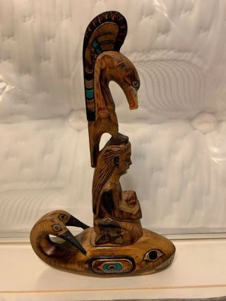 Vintage Alaska Blk Diamond Nw Coast Indian Hand Carved Totem Pole Ray Moore