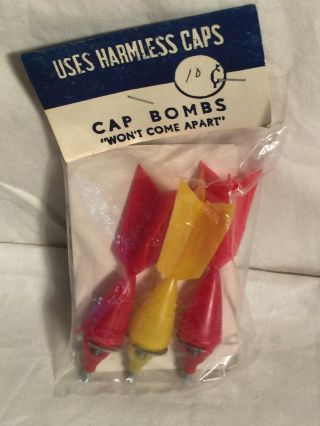 3 Vintage Cap Bombs 1950s 1960s In Package Red Yellow