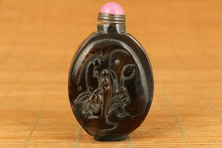 Chinese Old Tibet Yak Horn Hand Carved Buddha Statue Snuff Bottle Collectable