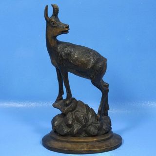 Antique Swiss Black Forest Wood Hunt Carving Ibex Chamois Statue Brienz C1880s