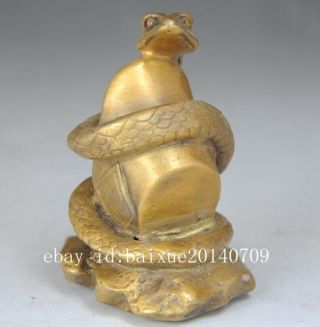 Chinese old folk hand engraving brass snake Sycee statue b01 2