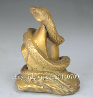 Chinese old folk hand engraving brass snake Sycee statue b01 3