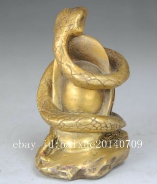 Chinese old folk hand engraving brass snake Sycee statue b01 4