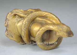 Chinese old folk hand engraving brass snake Sycee statue b01 5