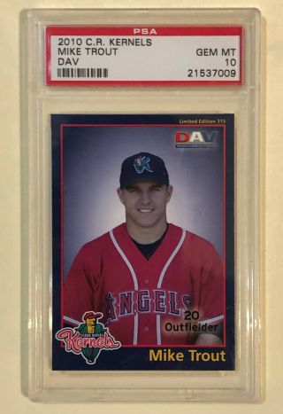 2010 Mike Trout Cedar Rapids Kernels Dav / Psa Gem 10 / Rare Angels Rc