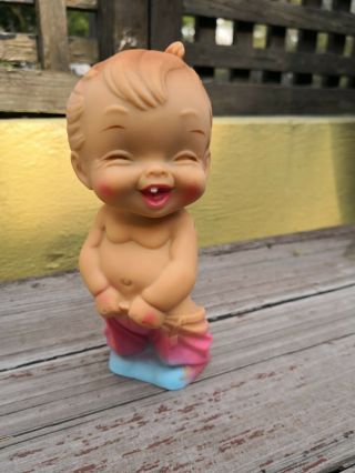 Vtg Rare Mexican Squeaky Toy Boy Clone Rubber Doll Little Boy Pulling Up Pants