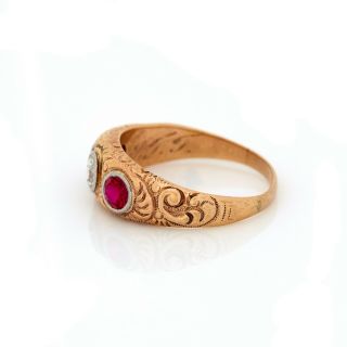 Antique Vintage Deco 14k Bi Gold Ruby & Diamond Wedding Engagement Ring Sz 9.  25 3