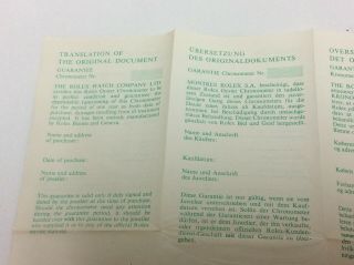 ROLEX VINTAGE 1970s Translation of Document Guarantee paper,  POST 2