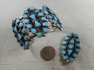 Old Zuni Turquoise Inlay Bracelet & Pin Set Possibly Dishta Family