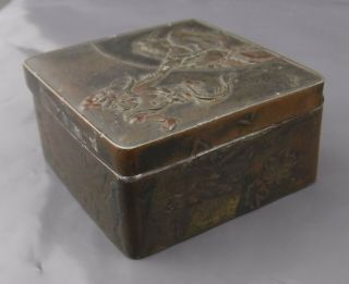 Antique Bronzed Metal Chinese Snuff Box or Tin with Asian Combat Designs 2