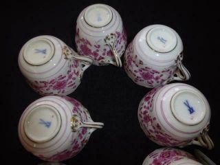 ANTIQUE MEISSEN PINK/PURPLE INDIAN DEMITASSE CUPS & SAUCERS SET 9 1st QUALITY 12