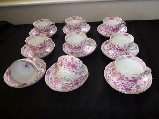 Antique Meissen Pink/purple Indian Demitasse Cups & Saucers Set 9 1st Quality