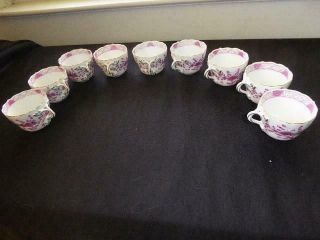 ANTIQUE MEISSEN PINK/PURPLE INDIAN DEMITASSE CUPS & SAUCERS SET 9 1st QUALITY 9