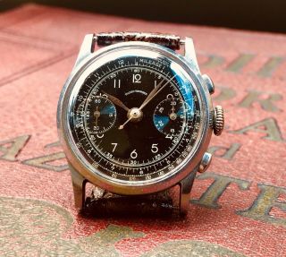 Vintage Mens Tilden Thurber Military Style Chronograph With Concord Valjoux 69