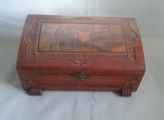 Antique Vtg 11 " X7.  5 " X4 ",  Carved Solid Wood Jewelry Or Keepsake Box C1920s - 30s.